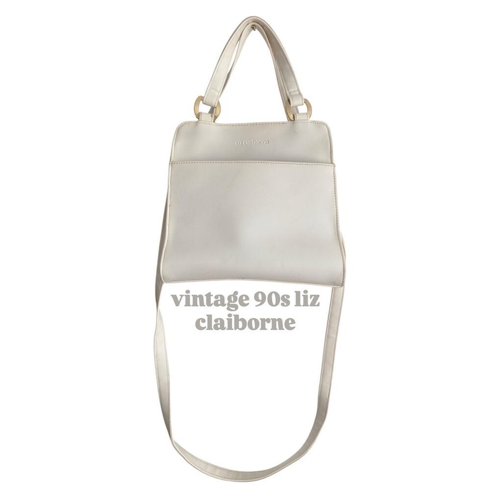 Vintage 90s Liz Claiborne Cream Shoulder Bag Multi Compartment Minimal Classic - Picture 1 of 16